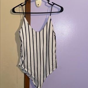 black and white striped body suit